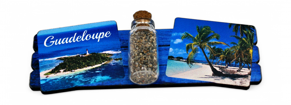 Magnet Bois 2 Photo Bouteille Ilet Gosier + Cocotier