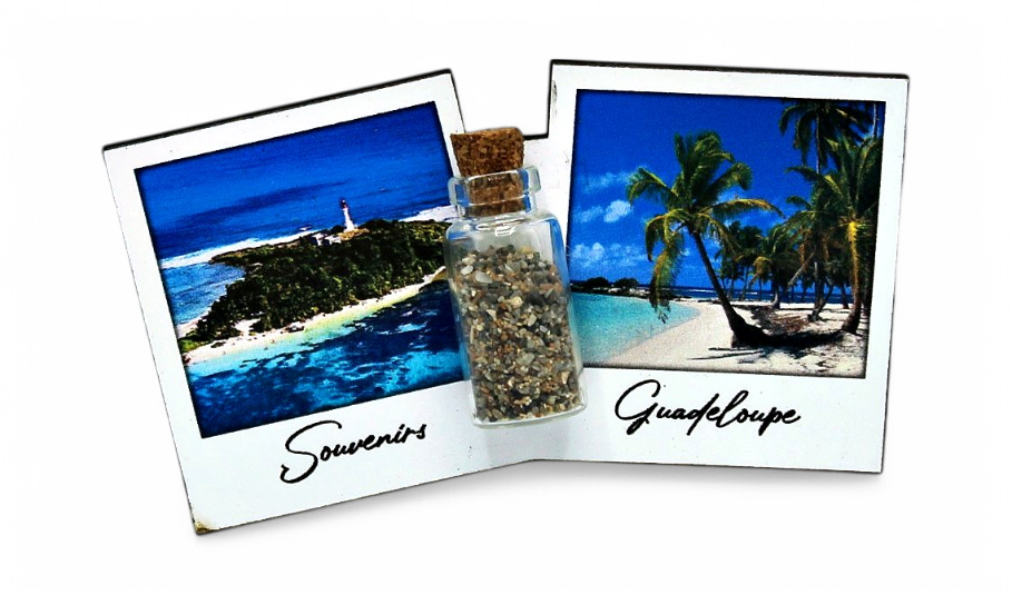 Magnet Bois 2 Photo Souvenir Bouteille Ilet Gosier + Cocotier