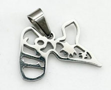 Pendentif Acier Inox Ajouré Carte et Cocotier 2 Cm Argent