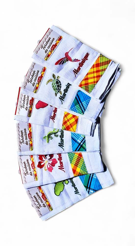 Torchon brodé avec bande madras