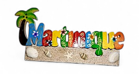 Magnet bois écriture Martinique peint avec sable 