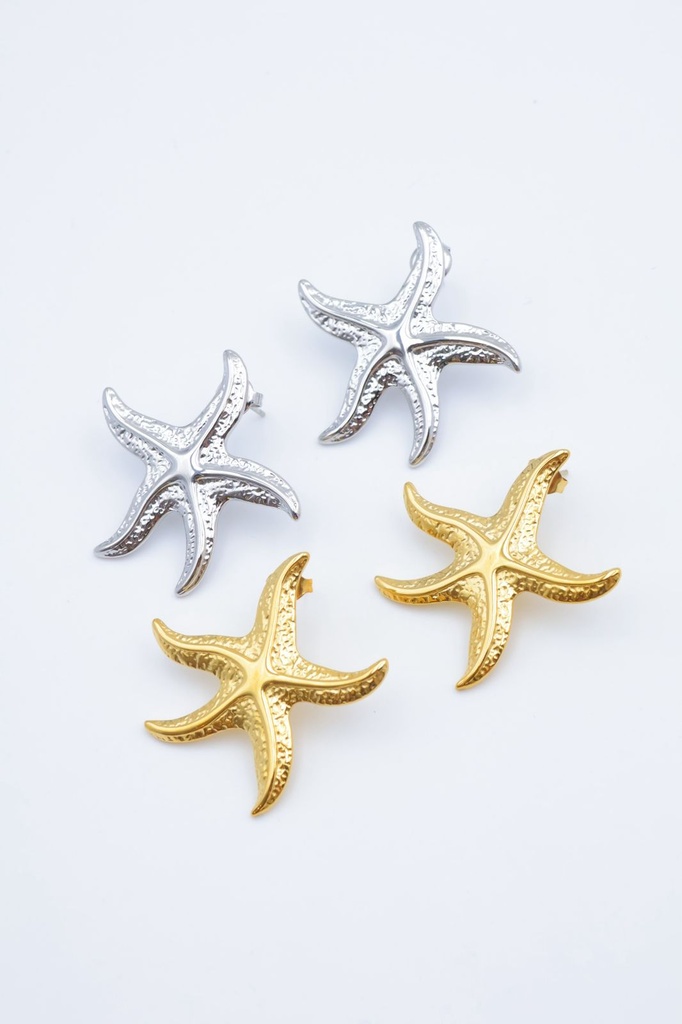 Boucle D'oreille inoxydable 3 étoiles de mer doré et couleur