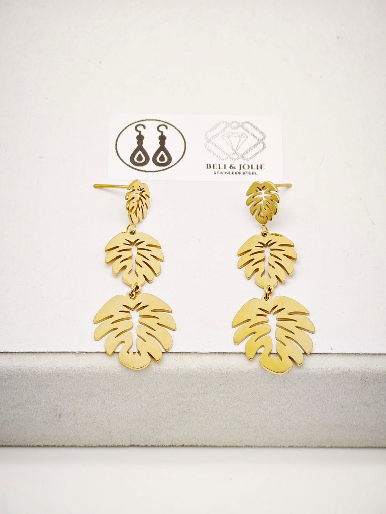 Boucle D'oreille inoxydable monstera x3