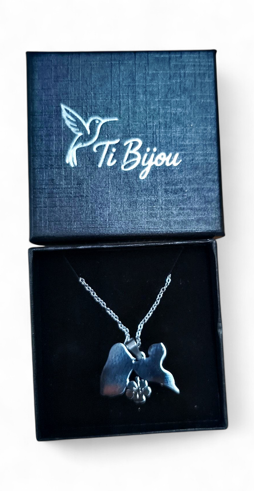 Collier acier inoxydable Carte et Hibiscus