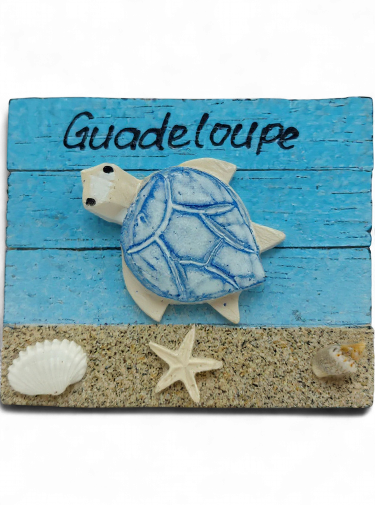 Magnet bois Tortue et coquillage sur sable