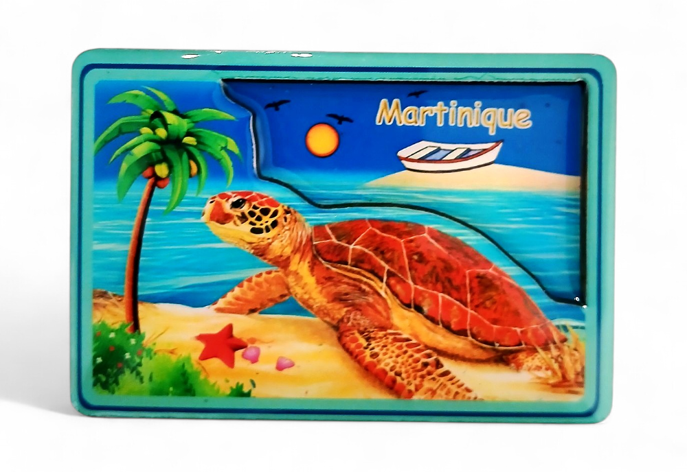 Magnet bois Tortue et coquillage sur sable