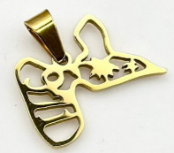 Pendentif Acier Inox Ajouré Carte et Cocotier 2 Cm Or