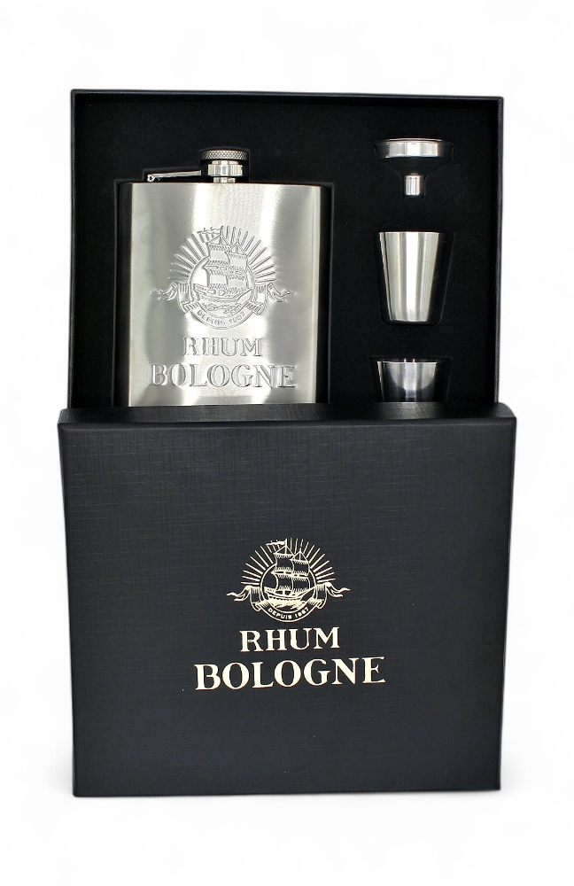 Coffret flask + 2 verres Rhum Bologne